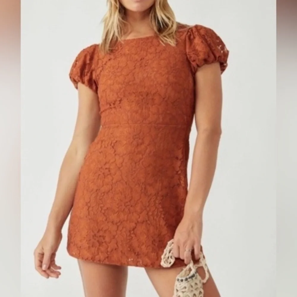 NWT Free People Hailee Lace Short Puffed Sleeve Mini Dress in size S